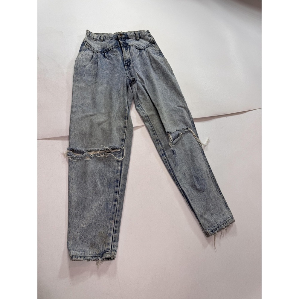 Vintage Zena Jeans Womens 13 Blue Acid Wash High Rise Tapered Distressed Denim